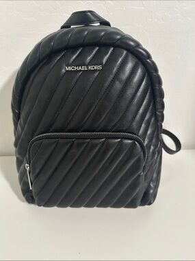 Michael Kors Black Quilted Leather Mini Backpack with Silver Hardware